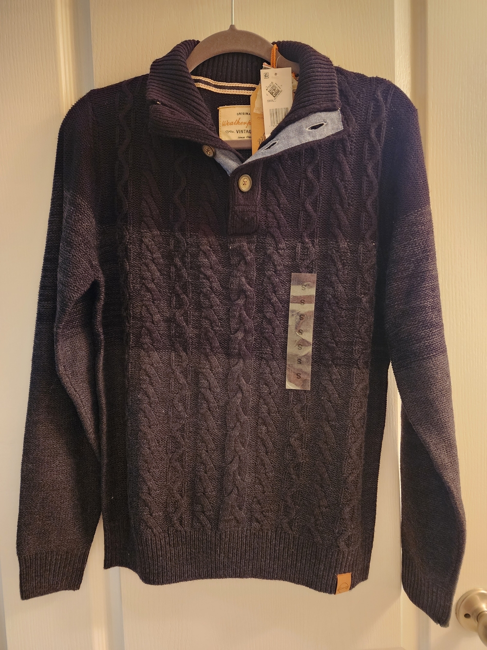 Men's Navy Cable-Knit Zip-Up Sweater / Weatherproof Vintage